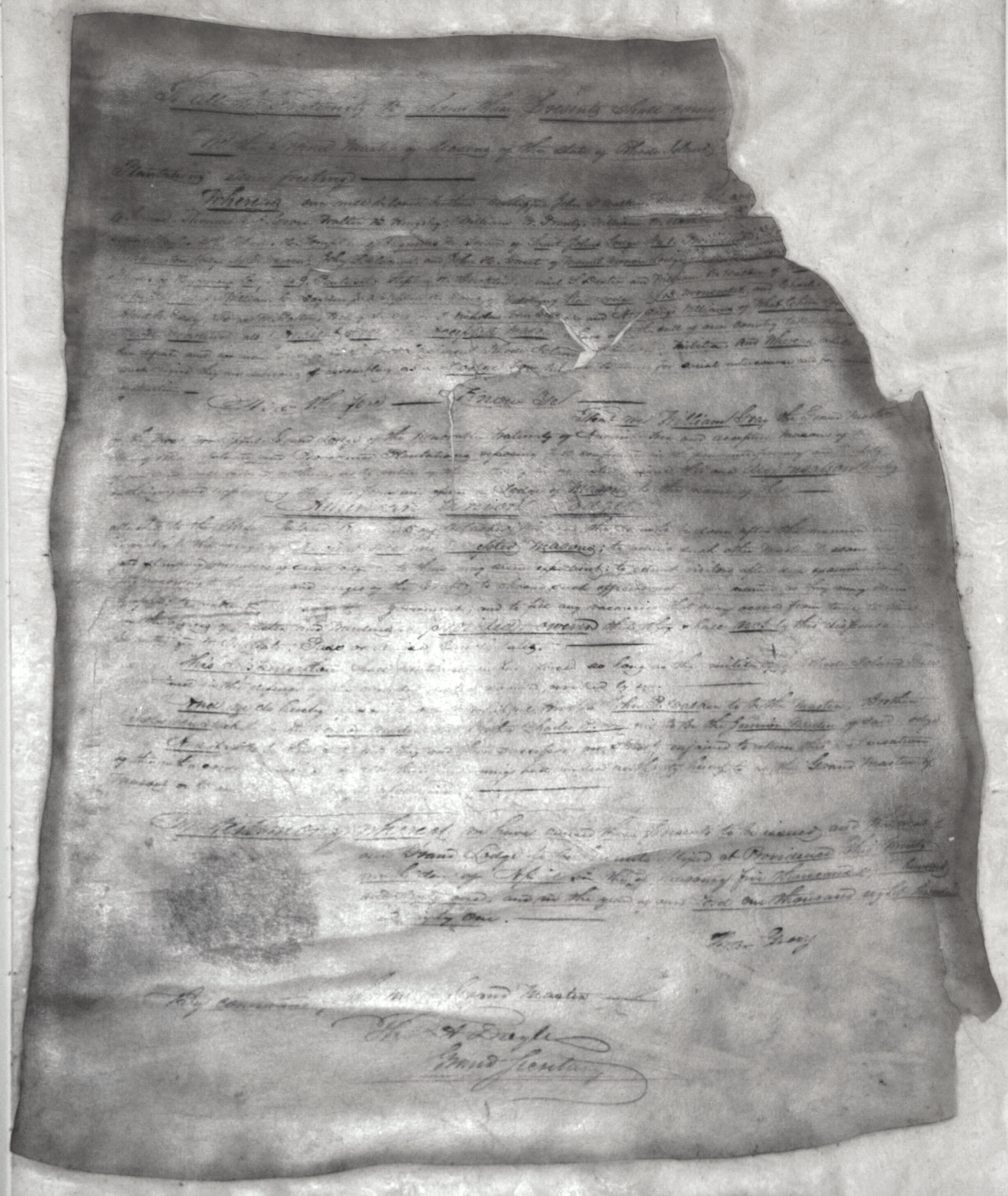 Original Charter of American Union Lodge organised in April 1861. Rhode Island Grand Lodge Library collection